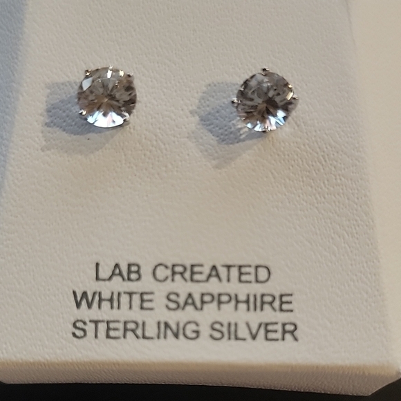 Sterling Silver Lab Created White Sapphire Earrings - Picture 1 of 3
